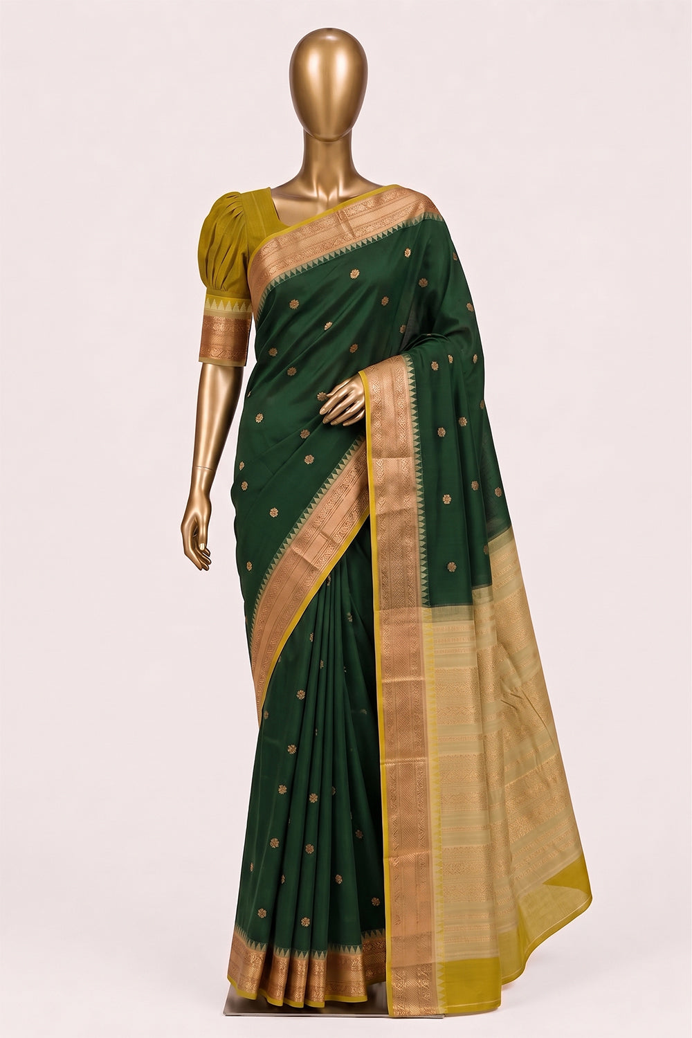 Image of Green Gadwal Cotton Saree