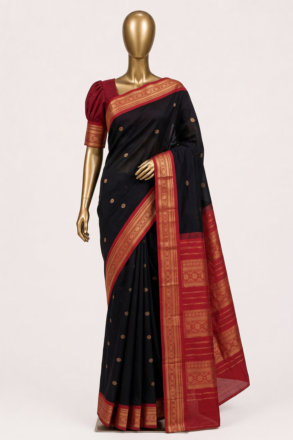 Image of Black Gadwal Cotton Saree