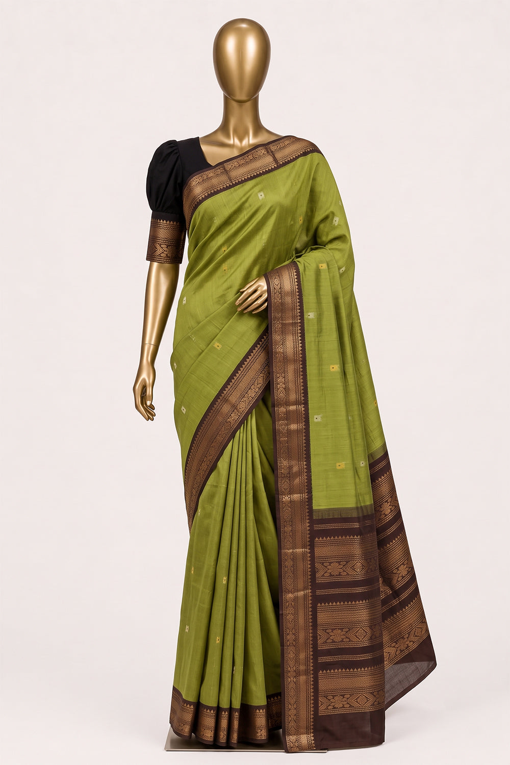 Image of Green Gadwal Cotton Saree