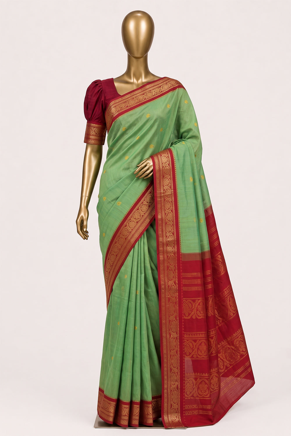 Image of Green Gadwal Cotton Saree