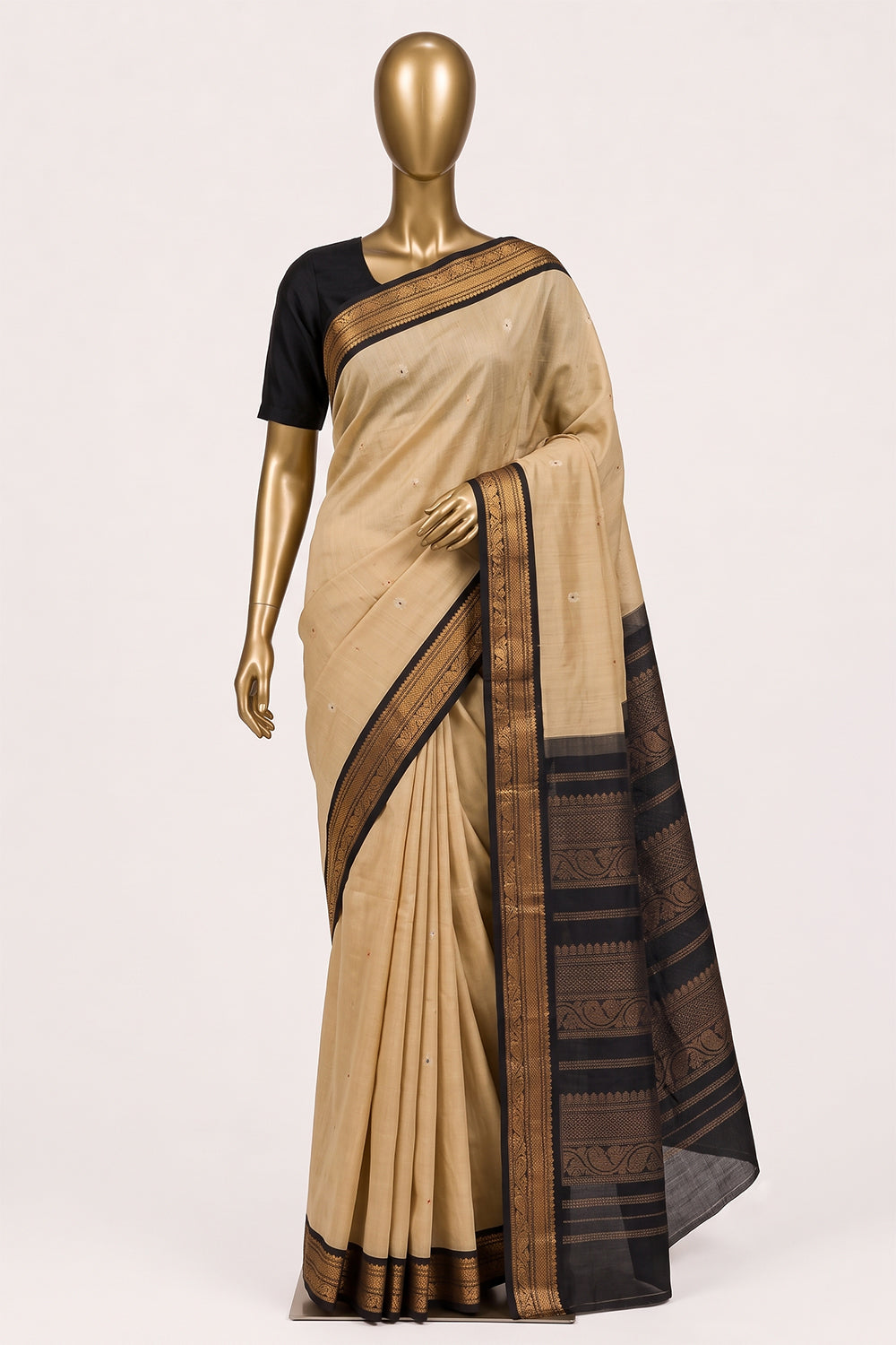 Image of Beige Gadwal Cotton Saree