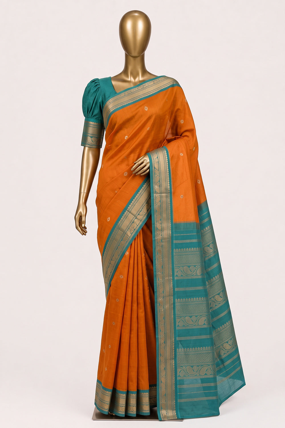 Image of Orange Gadwal Cotton Saree