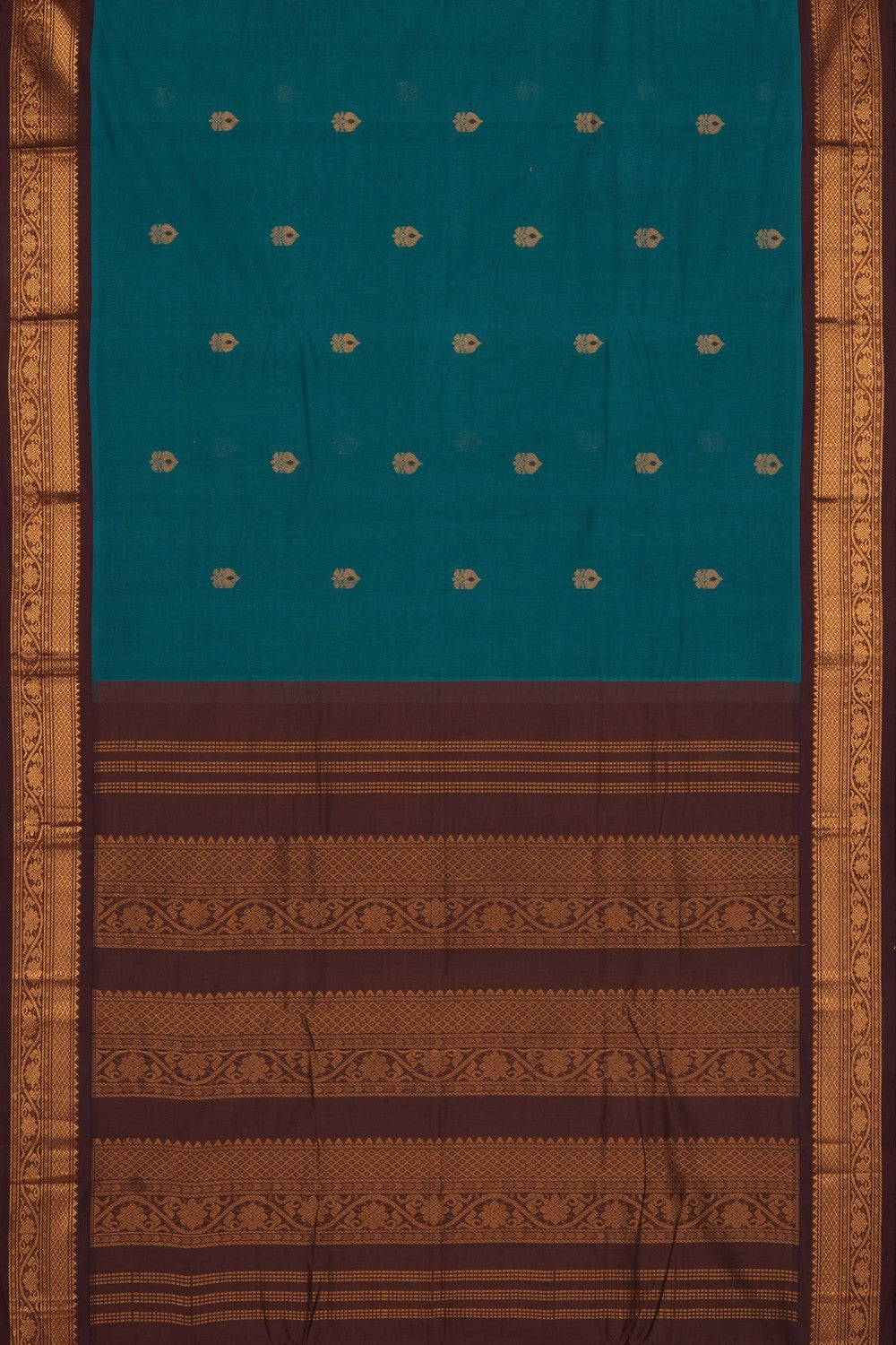 Image of Teal-Green Gadwal Cotton Saree