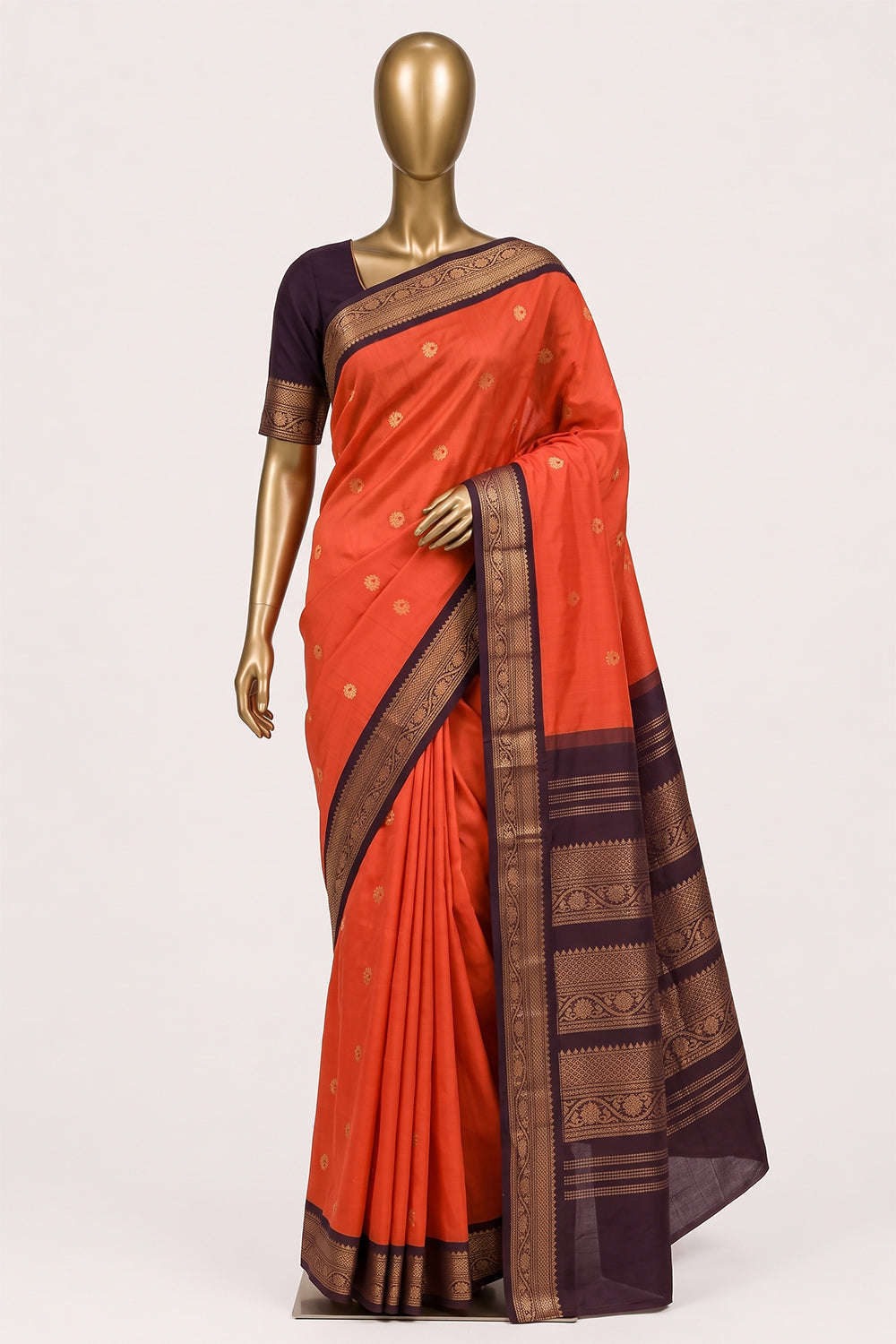 Image of Orange Gadwal Cotton Saree