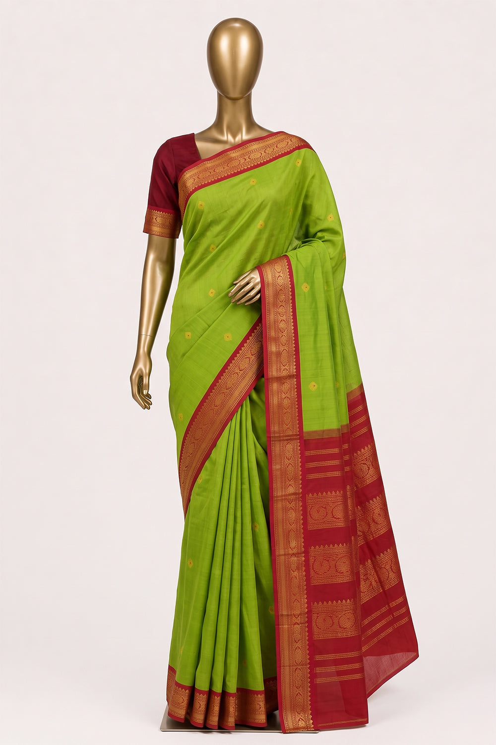 Image of Green Gadwal Cotton Saree