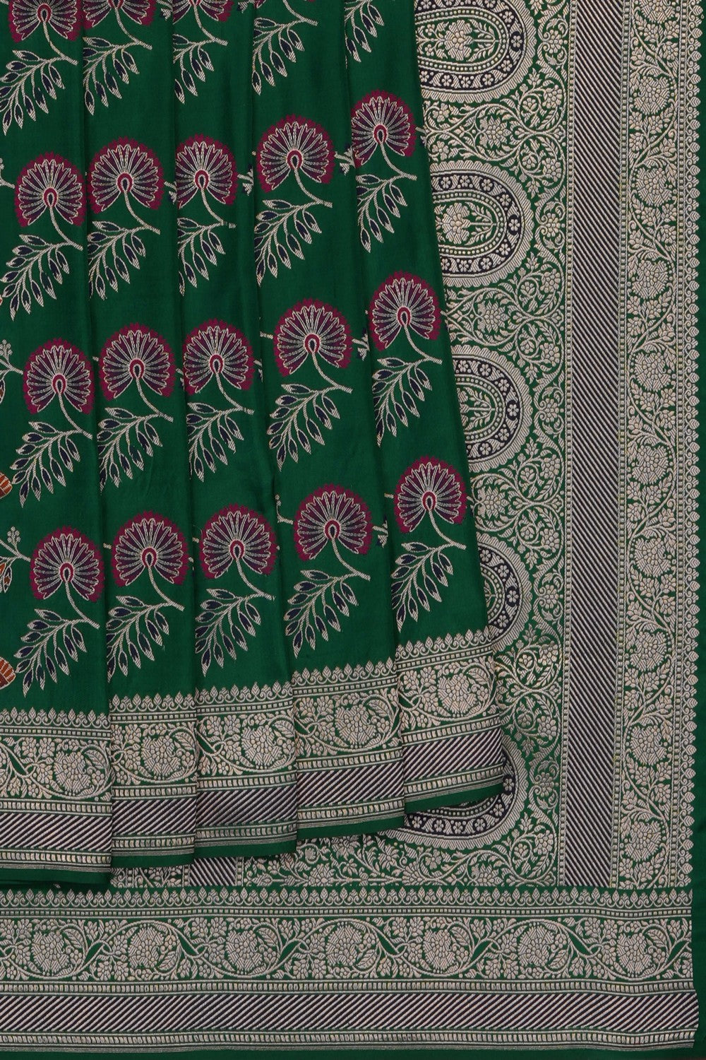 Image of Green Banarasi Brocade Silk Saree