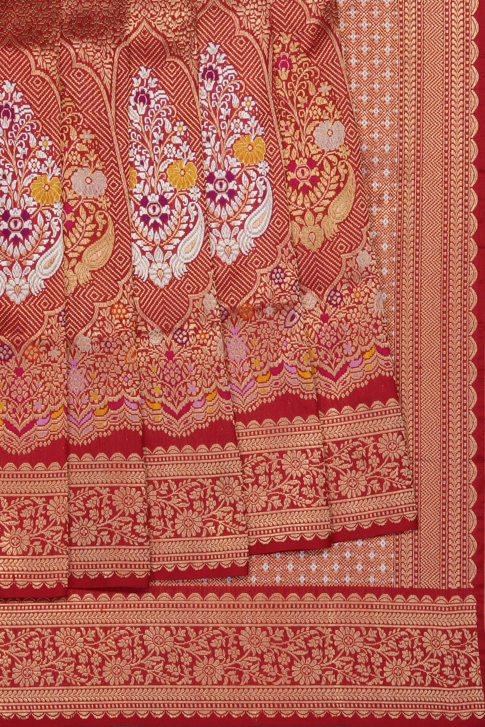 Image of Red Banarasi Brocade Silk Saree
