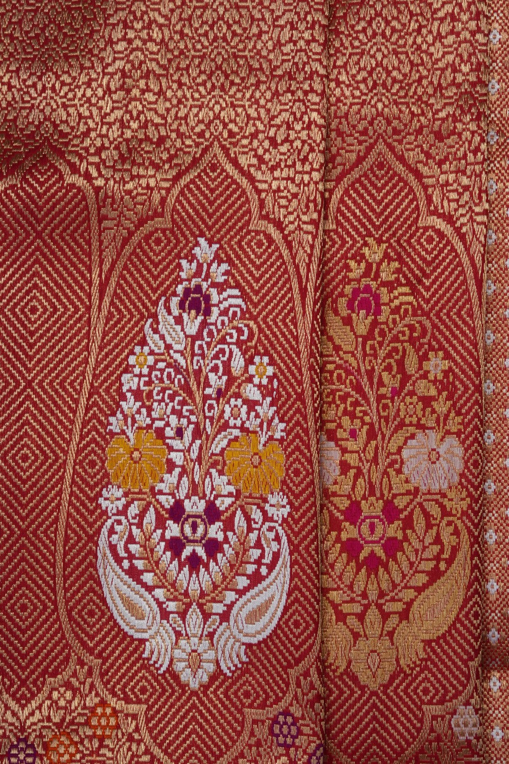 Image of Red Banarasi Brocade Silk Saree