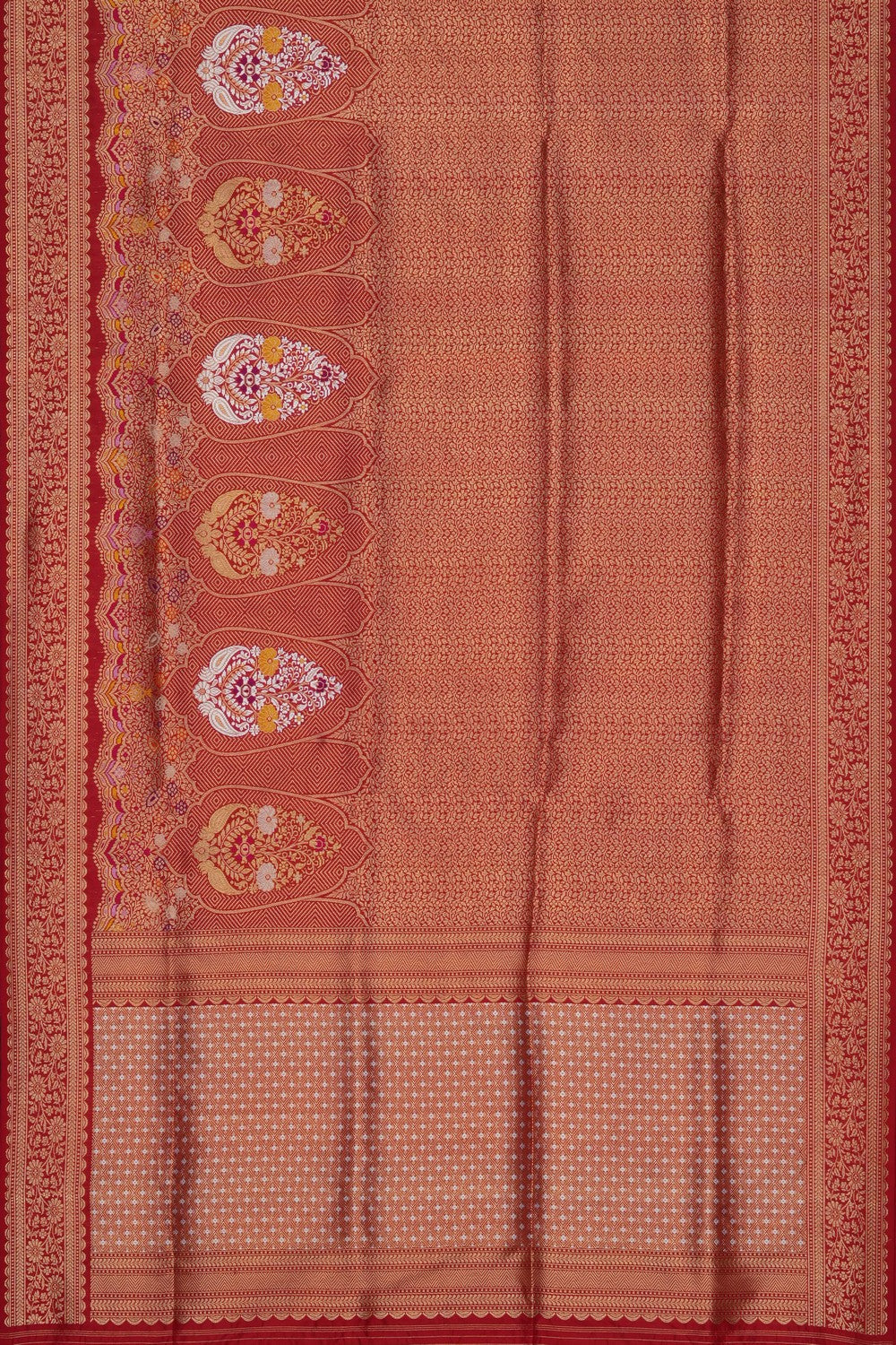 Image of Red Banarasi Brocade Silk Saree