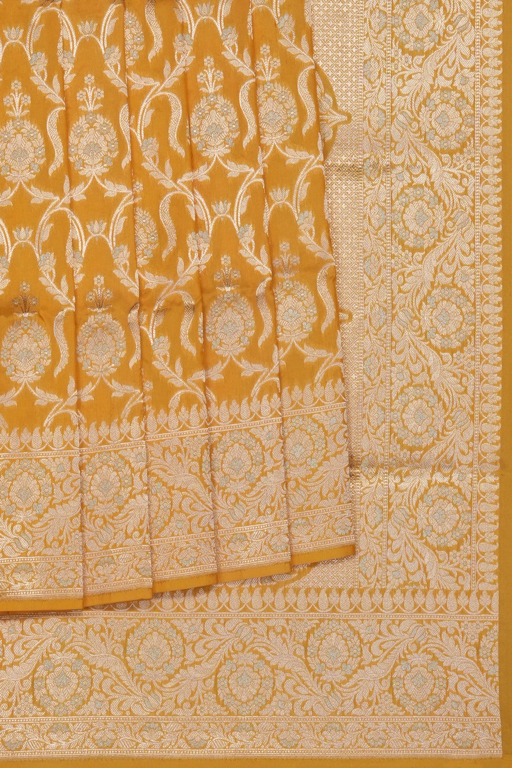 Image of Yellow Banarasi Brocade Silk Saree