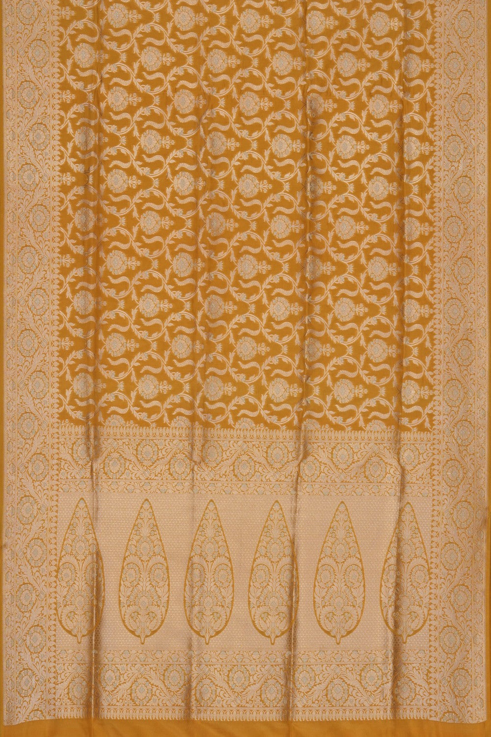Image of Yellow Banarasi Brocade Silk Saree