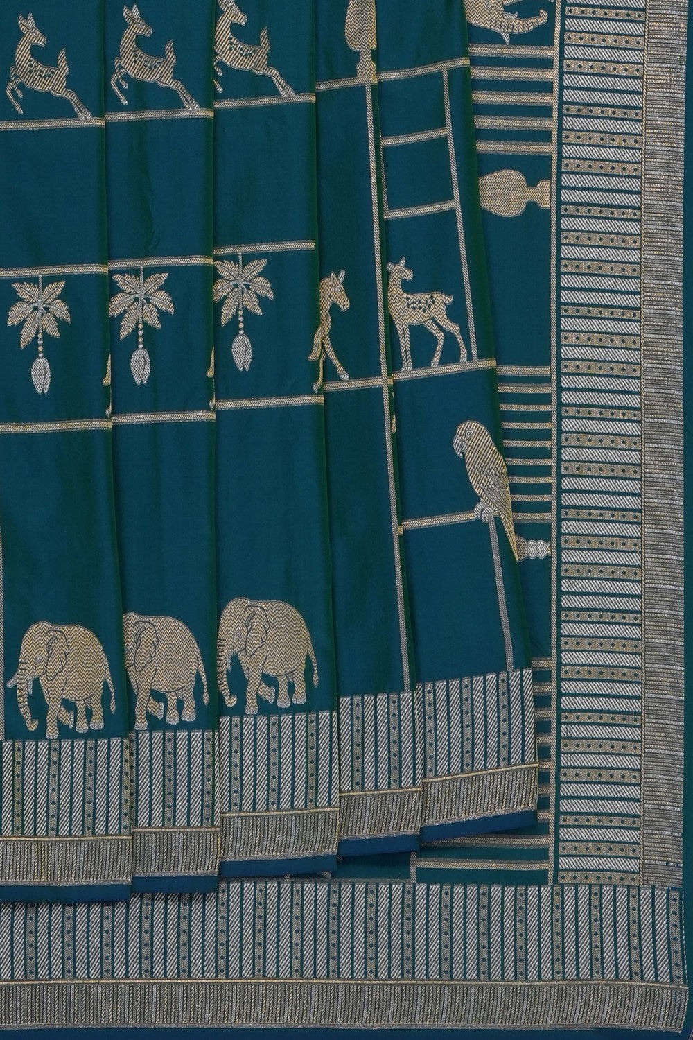 Image of Teal-Blue Banarasi Silk Saree