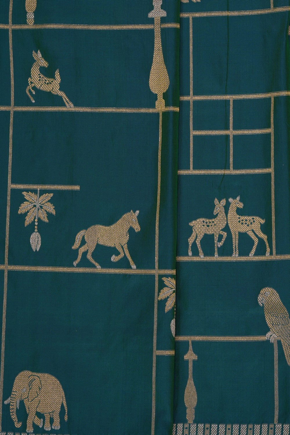 Image of Teal-Blue Banarasi Silk Saree