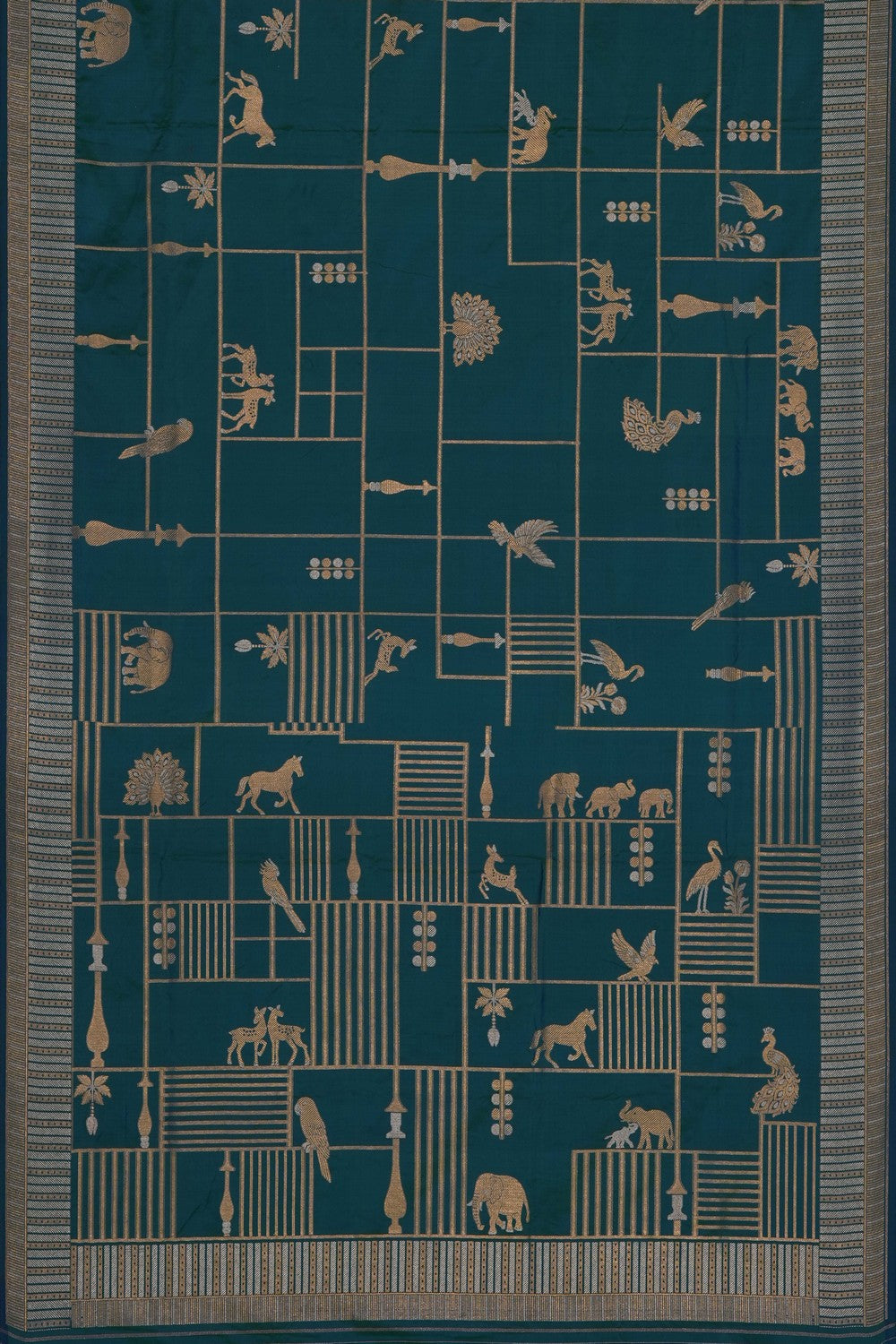 Image of Teal-Blue Banarasi Silk Saree