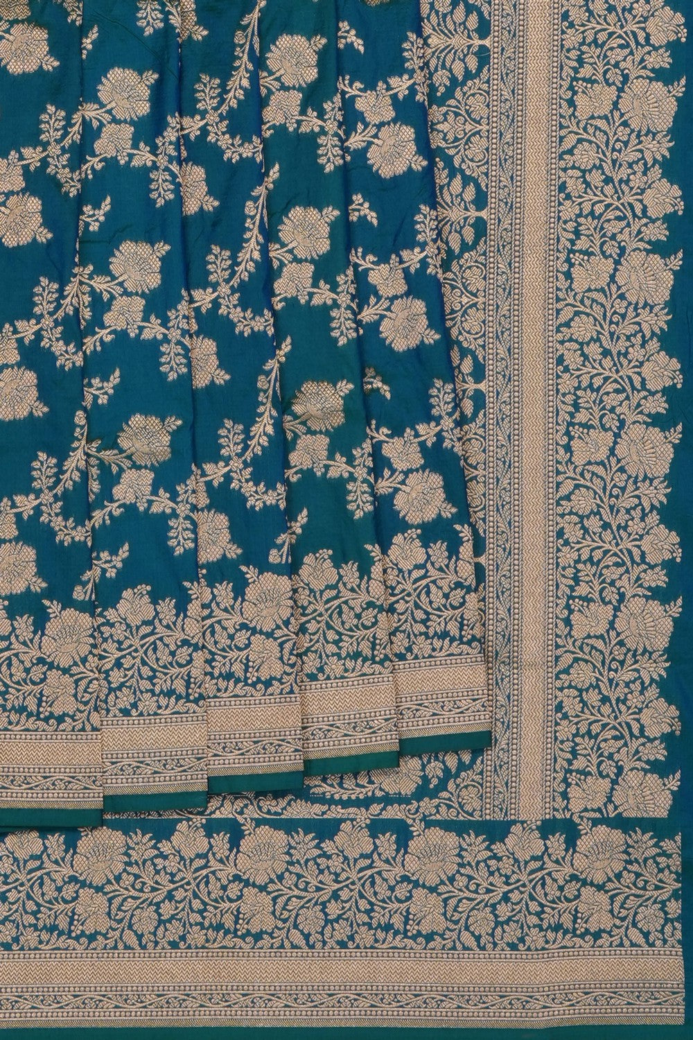 Image of Teal-Blue Banarasi Brocade Silk Saree