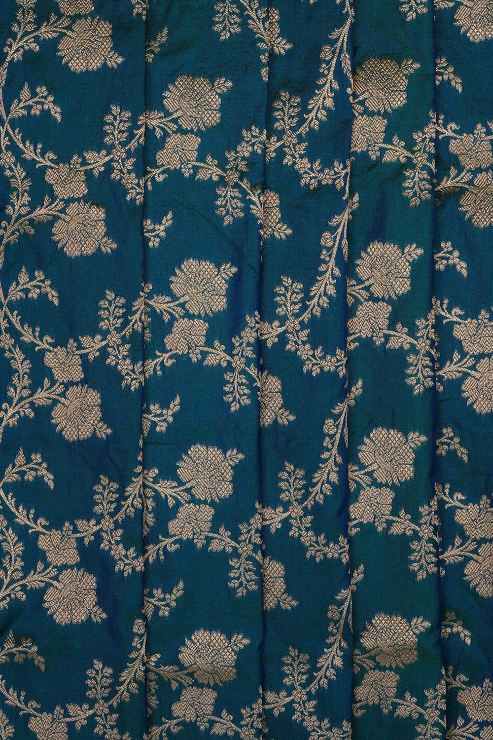 Image of Teal-Blue Banarasi Brocade Silk Saree