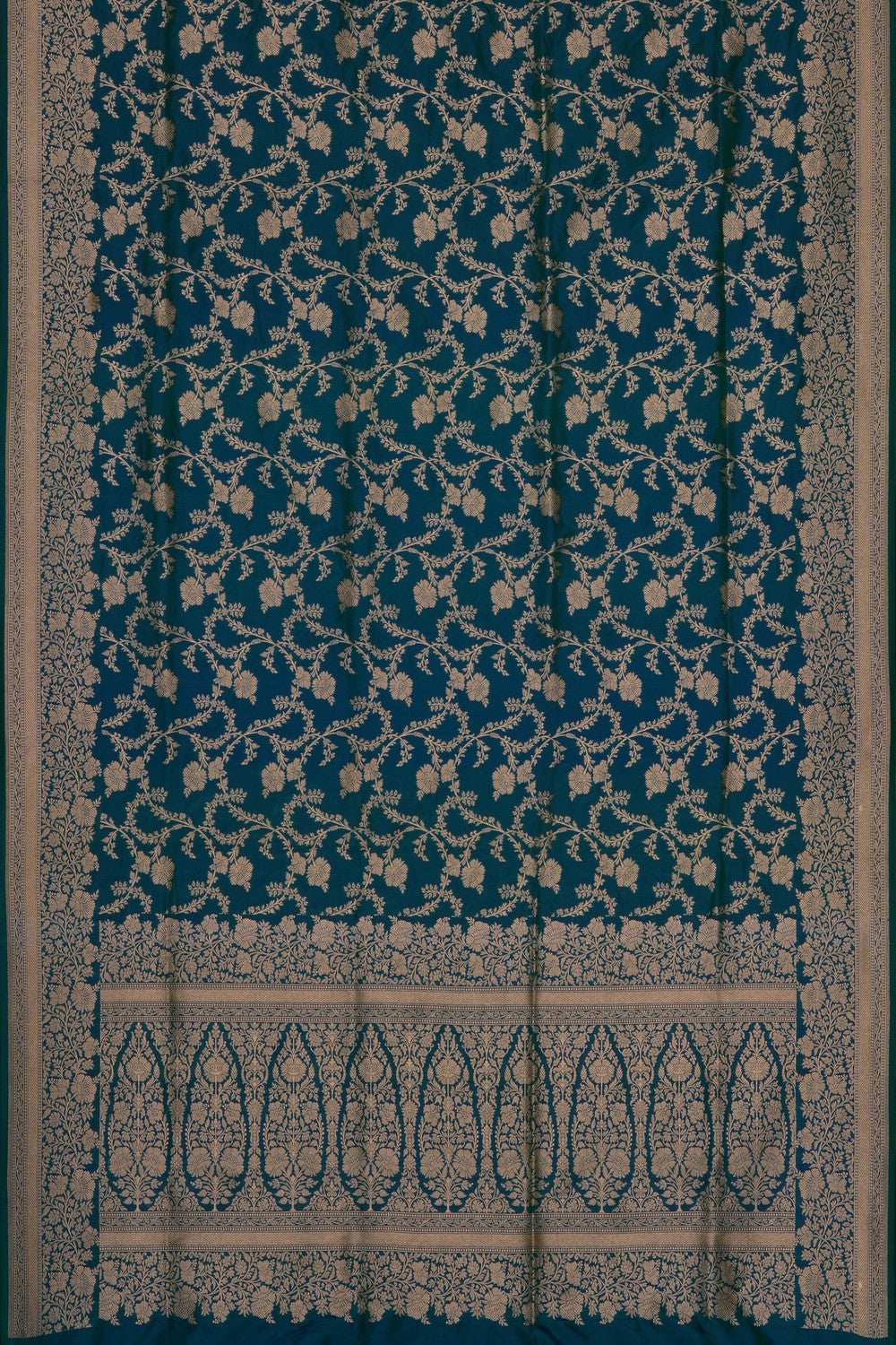 Image of Teal-Blue Banarasi Brocade Silk Saree