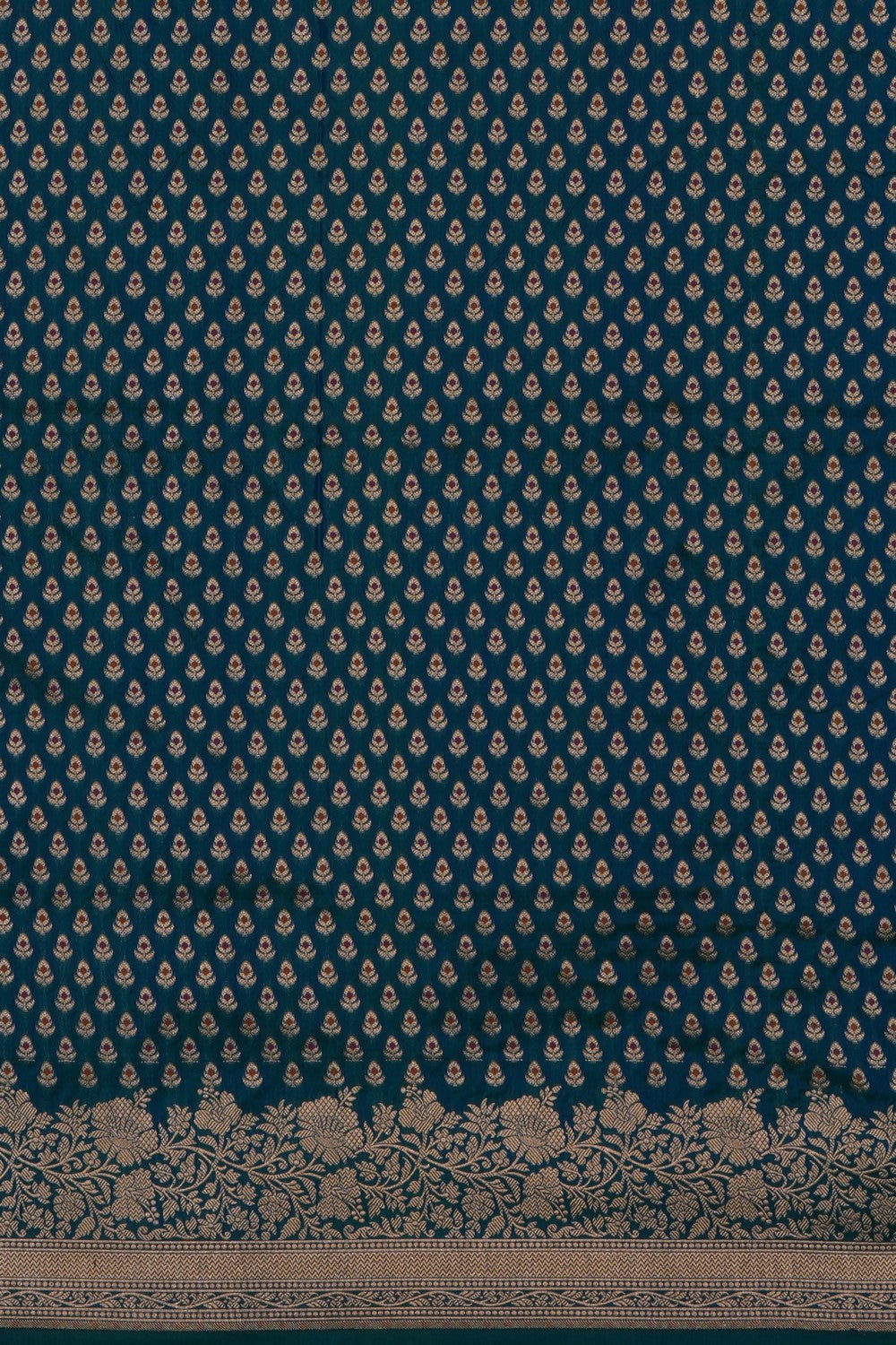 Image of Teal-Blue Banarasi Brocade Silk Saree