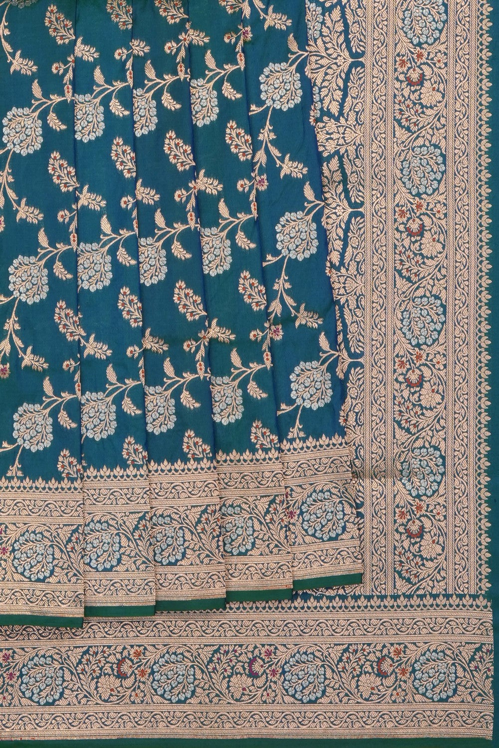 Image of Teal-Blue Banarasi Brocade Silk Saree
