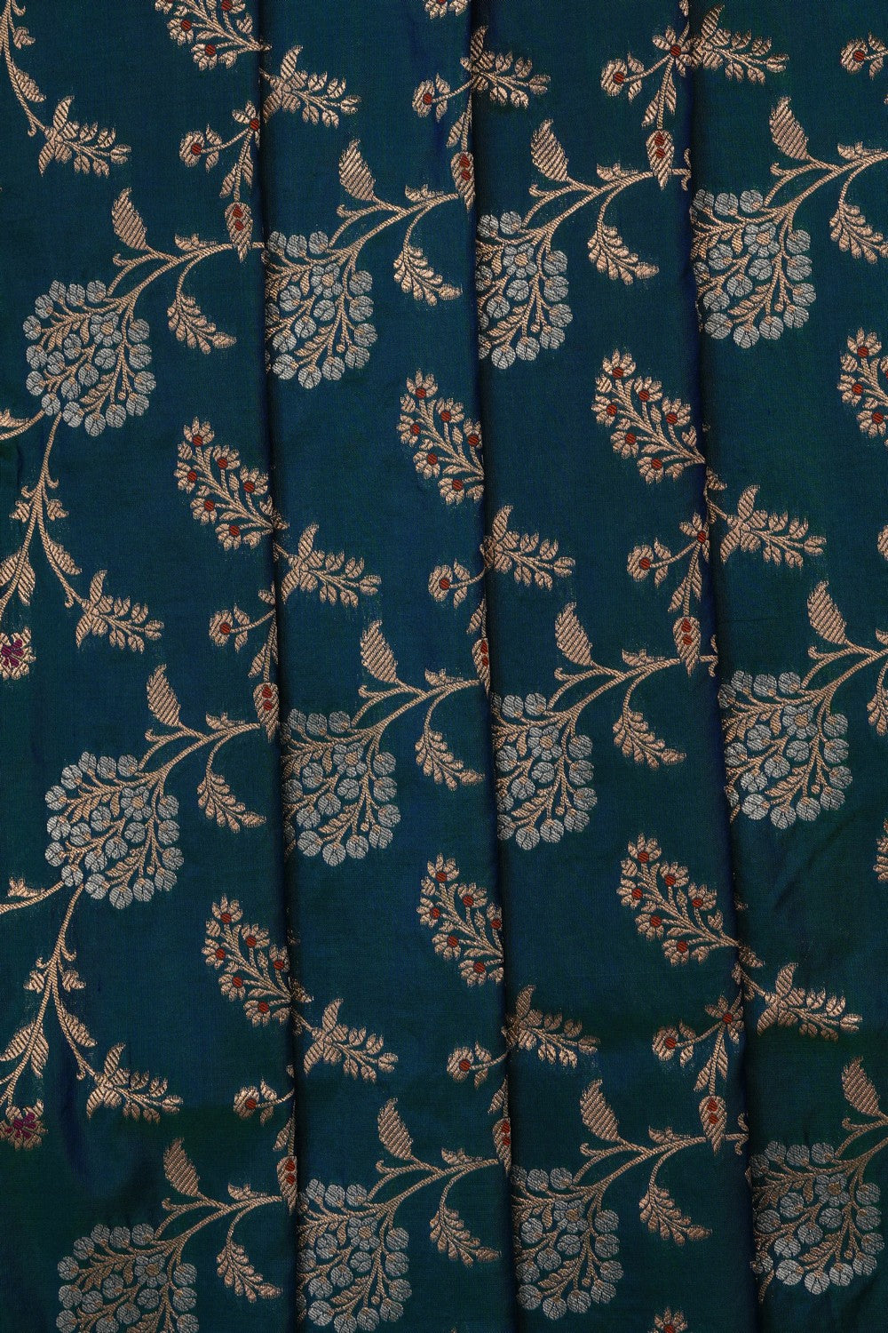 Image of Teal-Blue Banarasi Brocade Silk Saree