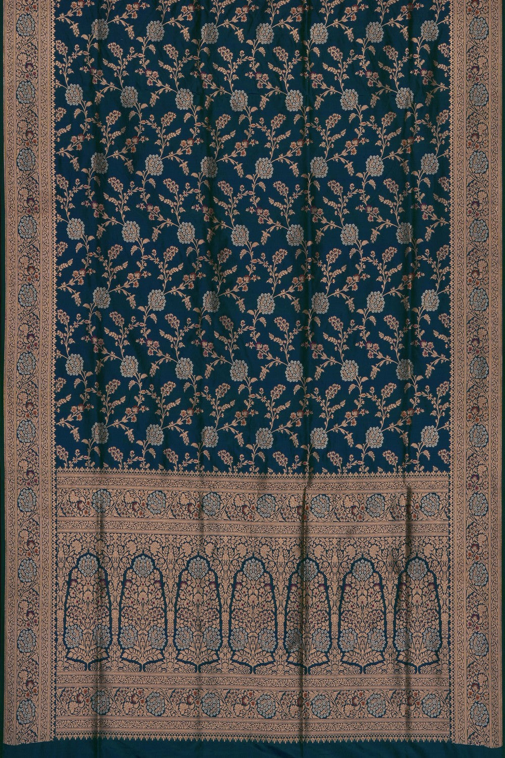Image of Teal-Blue Banarasi Brocade Silk Saree