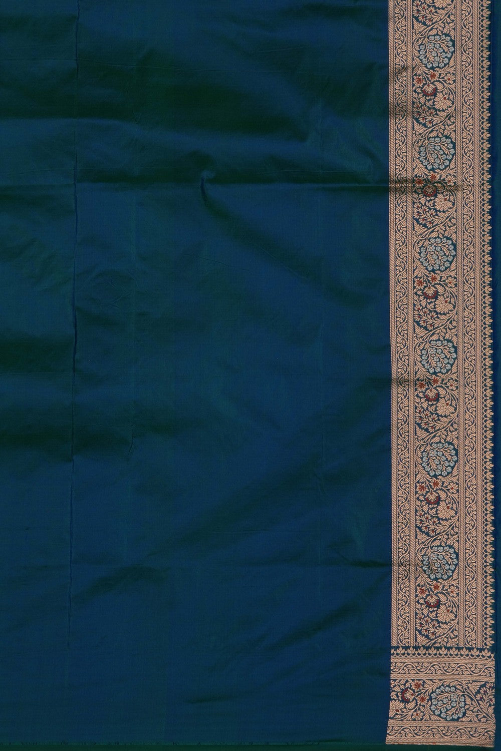 Image of Teal-Blue Banarasi Brocade Silk Saree