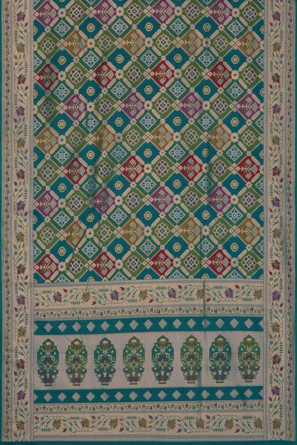 Image of Sea-Green Banarasi Brocade Silk Saree
