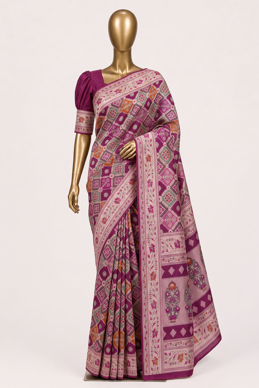 Image of Magenta-Pink Banarasi Brocade Silk Saree