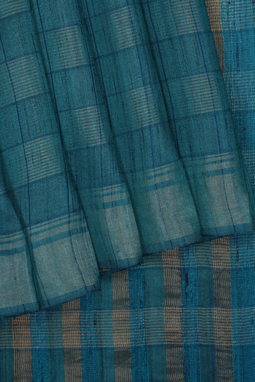 Image of Teal-BlueTussar Silk Saree