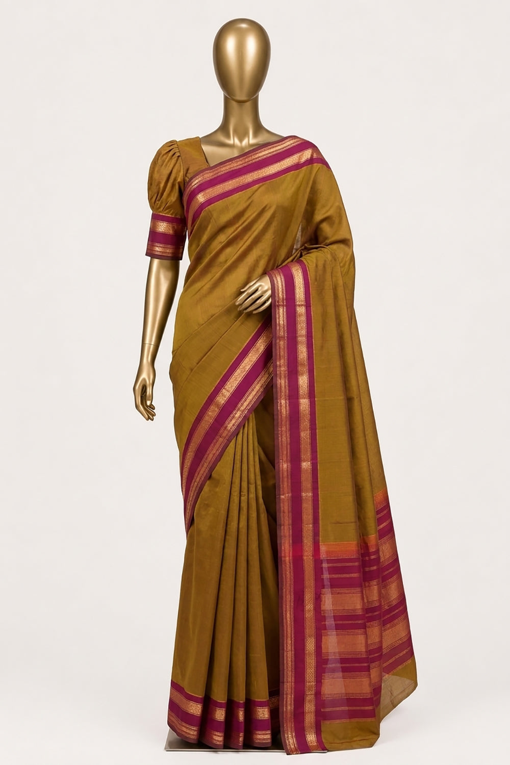 Image of Green Gadwal Cotton Silk Saree