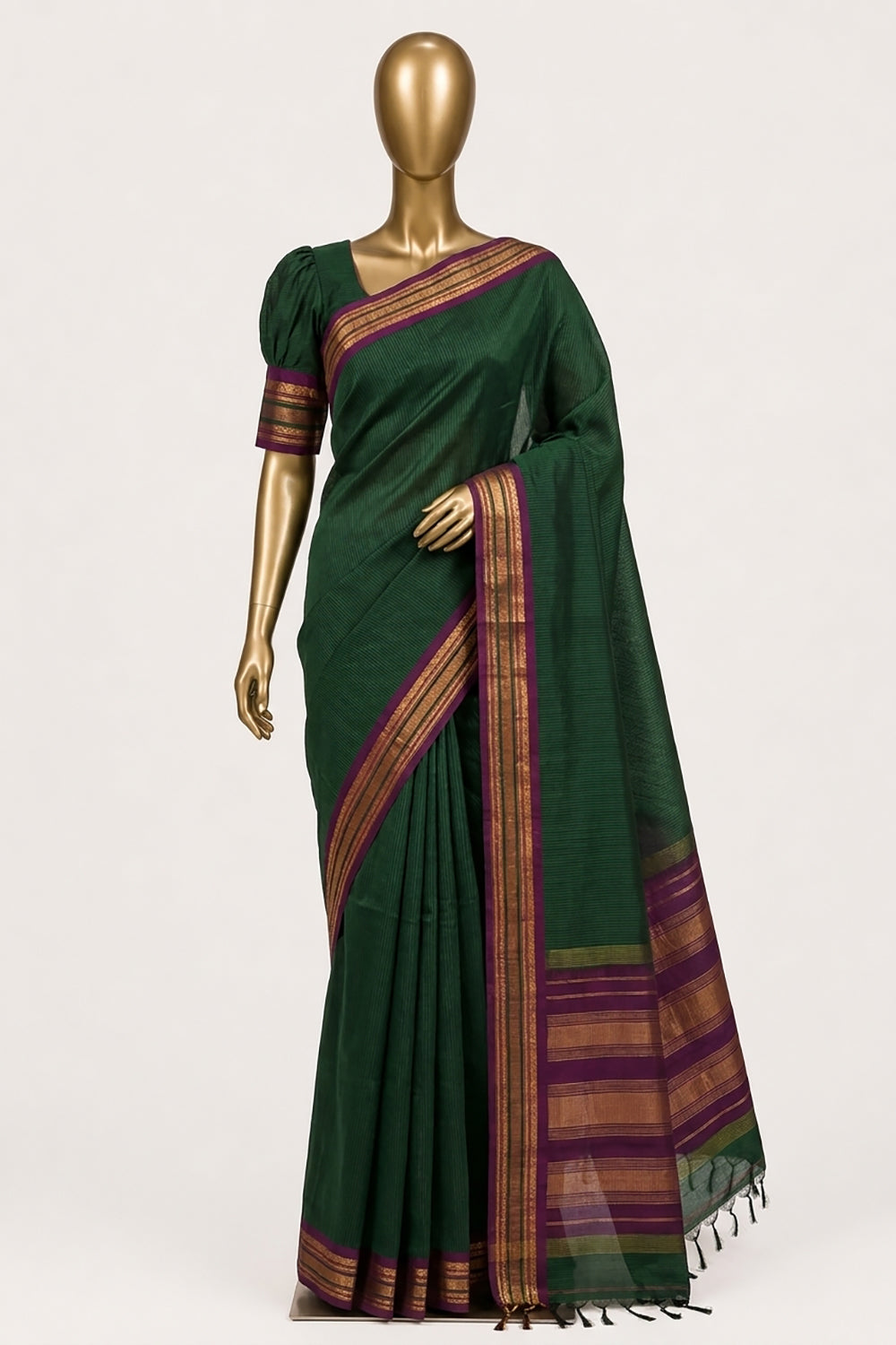 Image of Green Gadwal Cotton Silk Saree
