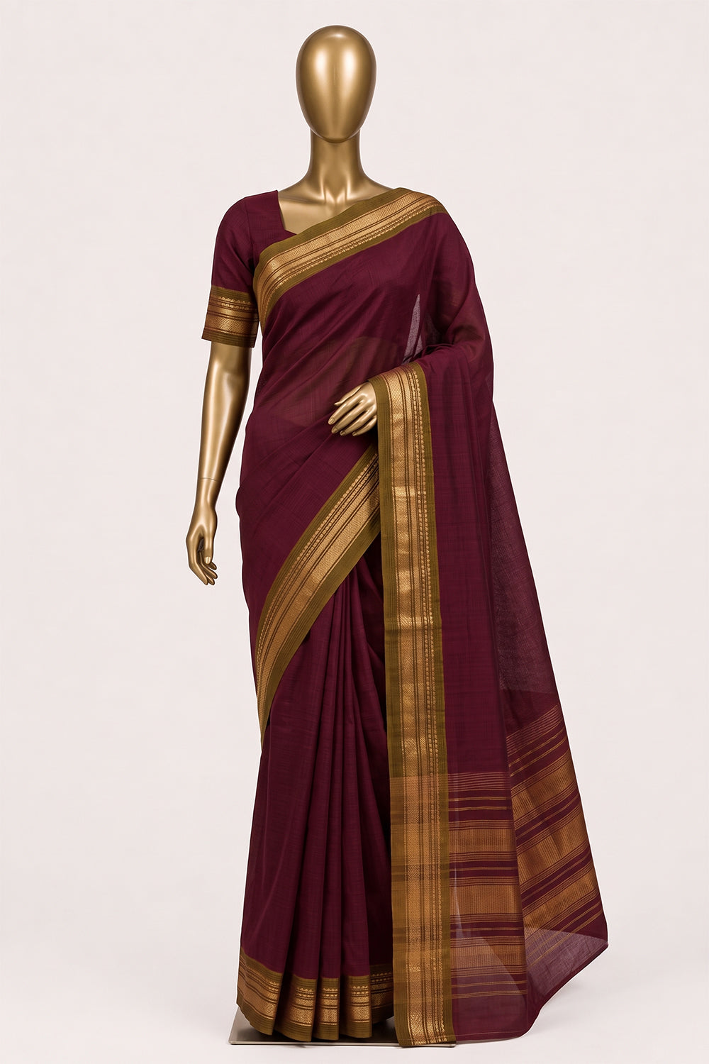 Image of Red Gadwal Cotton Silk Saree