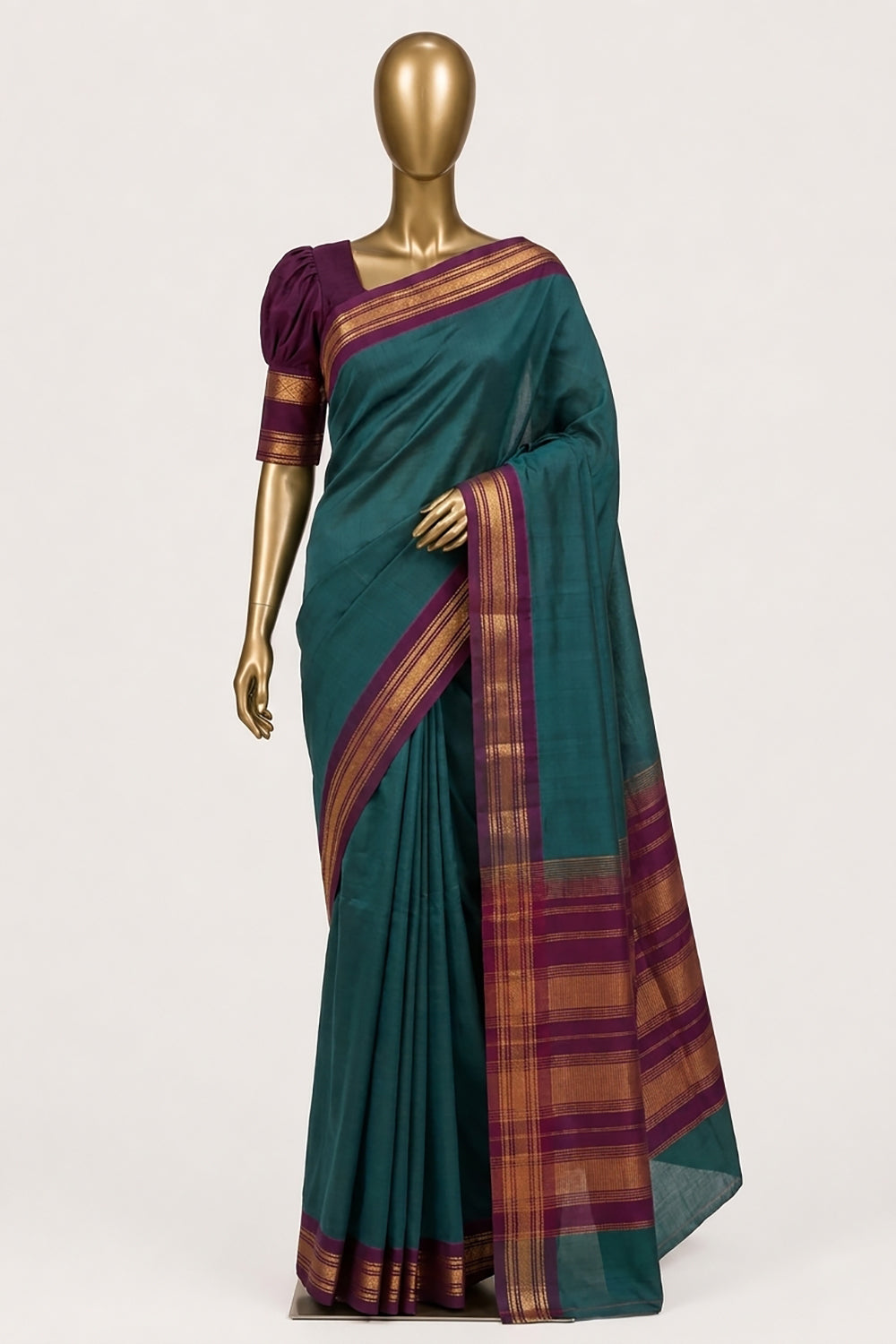 Image of Green Gadwal Cotton Silk Saree