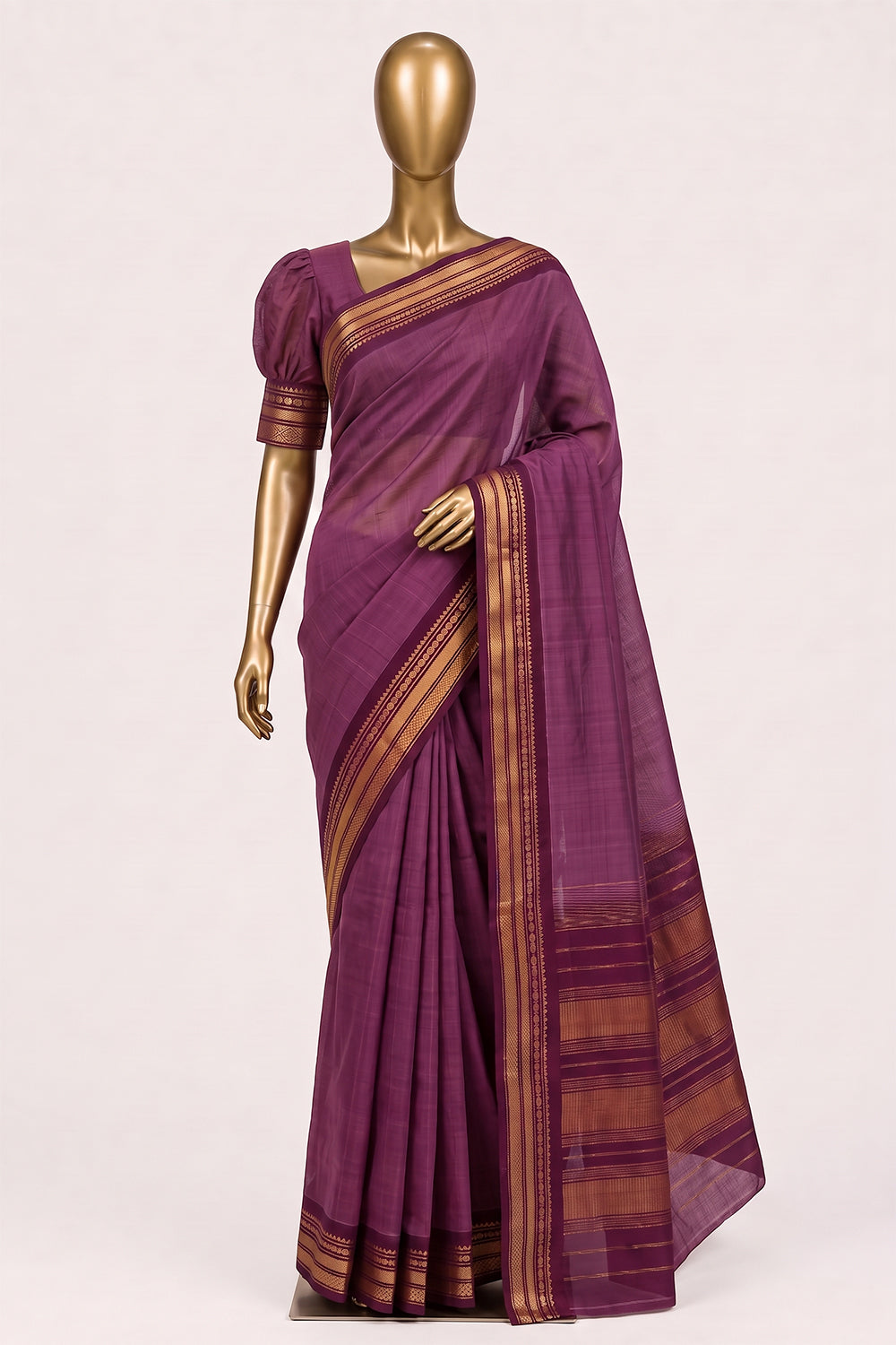 Image of Pink Gadwal Cotton Silk Saree