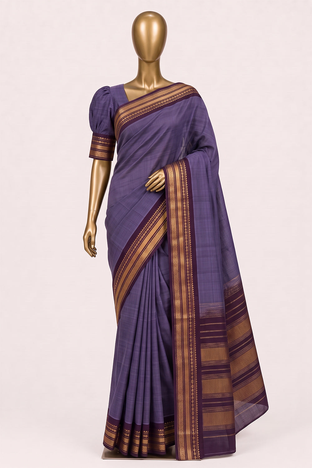 Image of Purple Gadwal Cotton Silk Saree