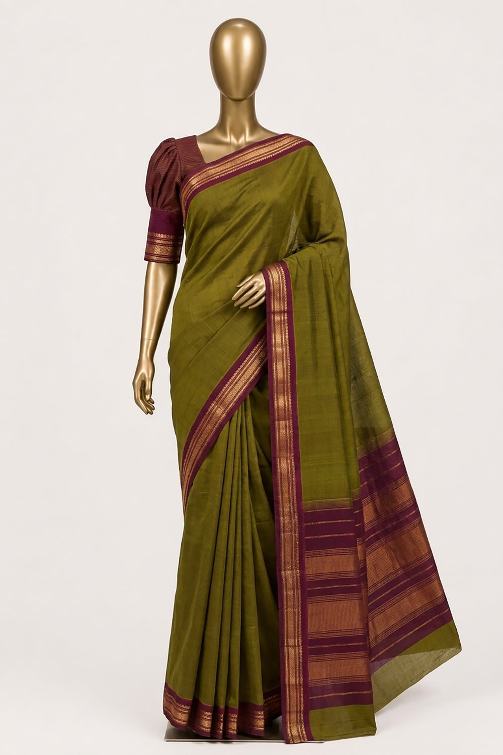 Image of Green Gadwal Cotton Silk Saree