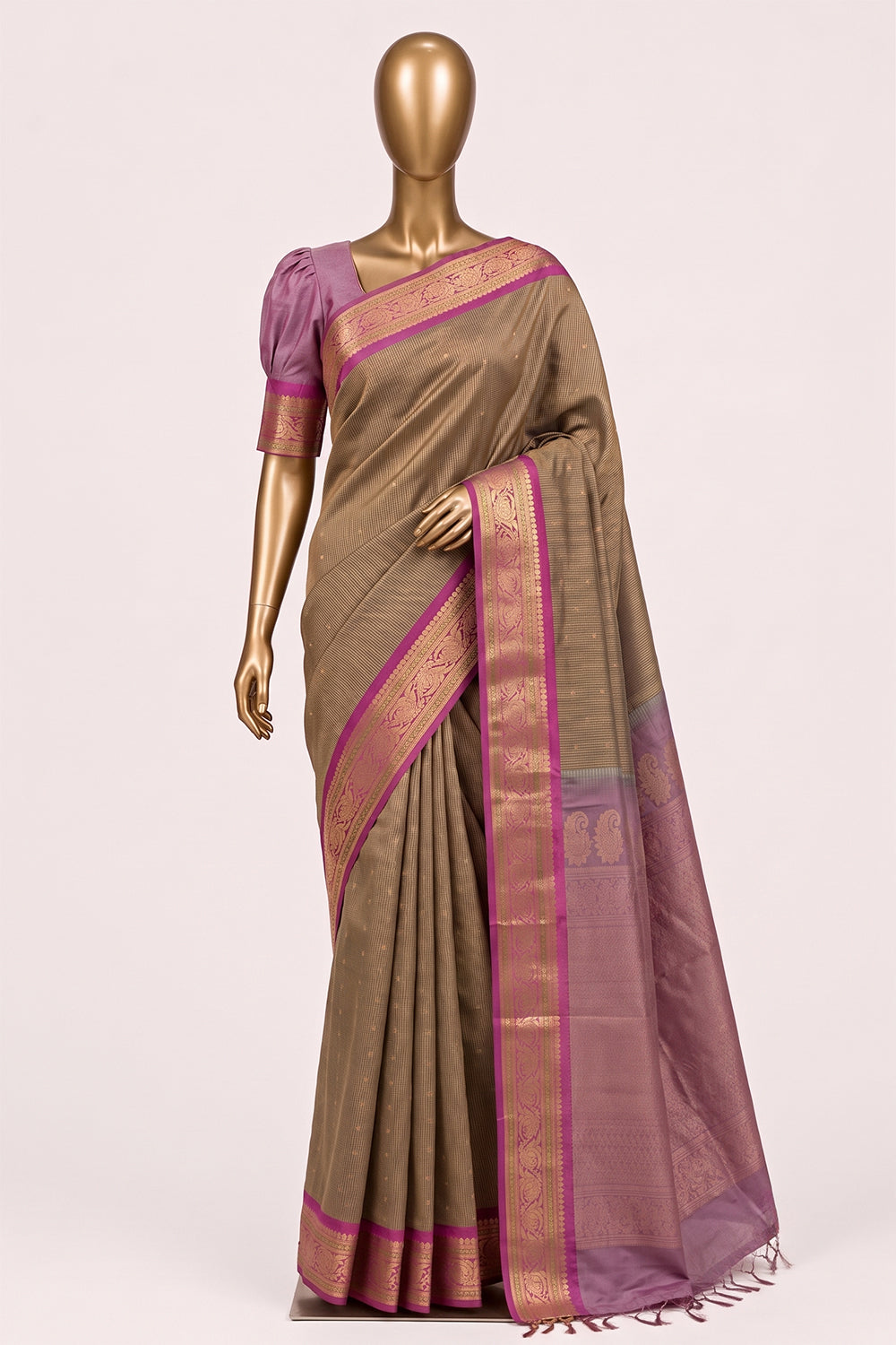 Image of Grey Gadwal Cotton Silk Saree