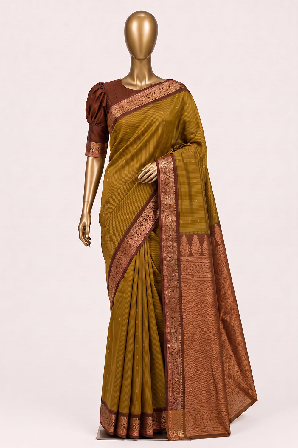 Image of Fenugreek Green Gadwal Cotton Silk Saree
