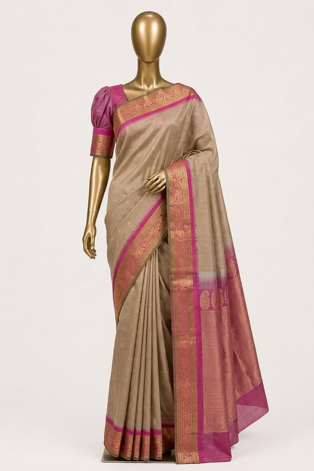 Image of Beige Gadwal Cotton Silk Saree