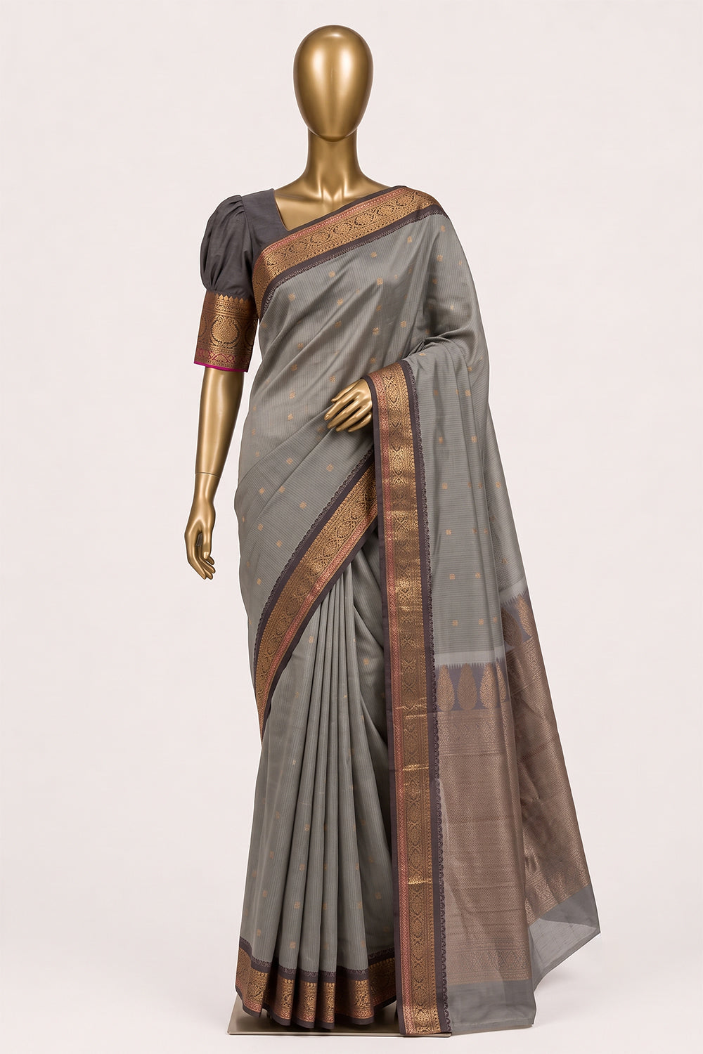Image of Grey Gadwal Cotton Silk Saree
