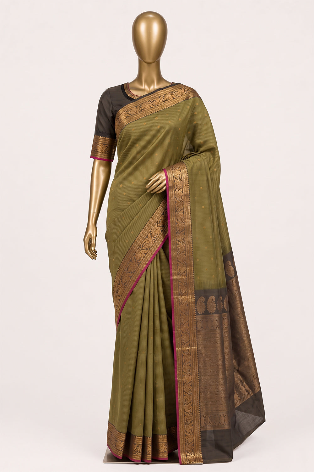 Image of Green Gadwal Cotton Silk Saree