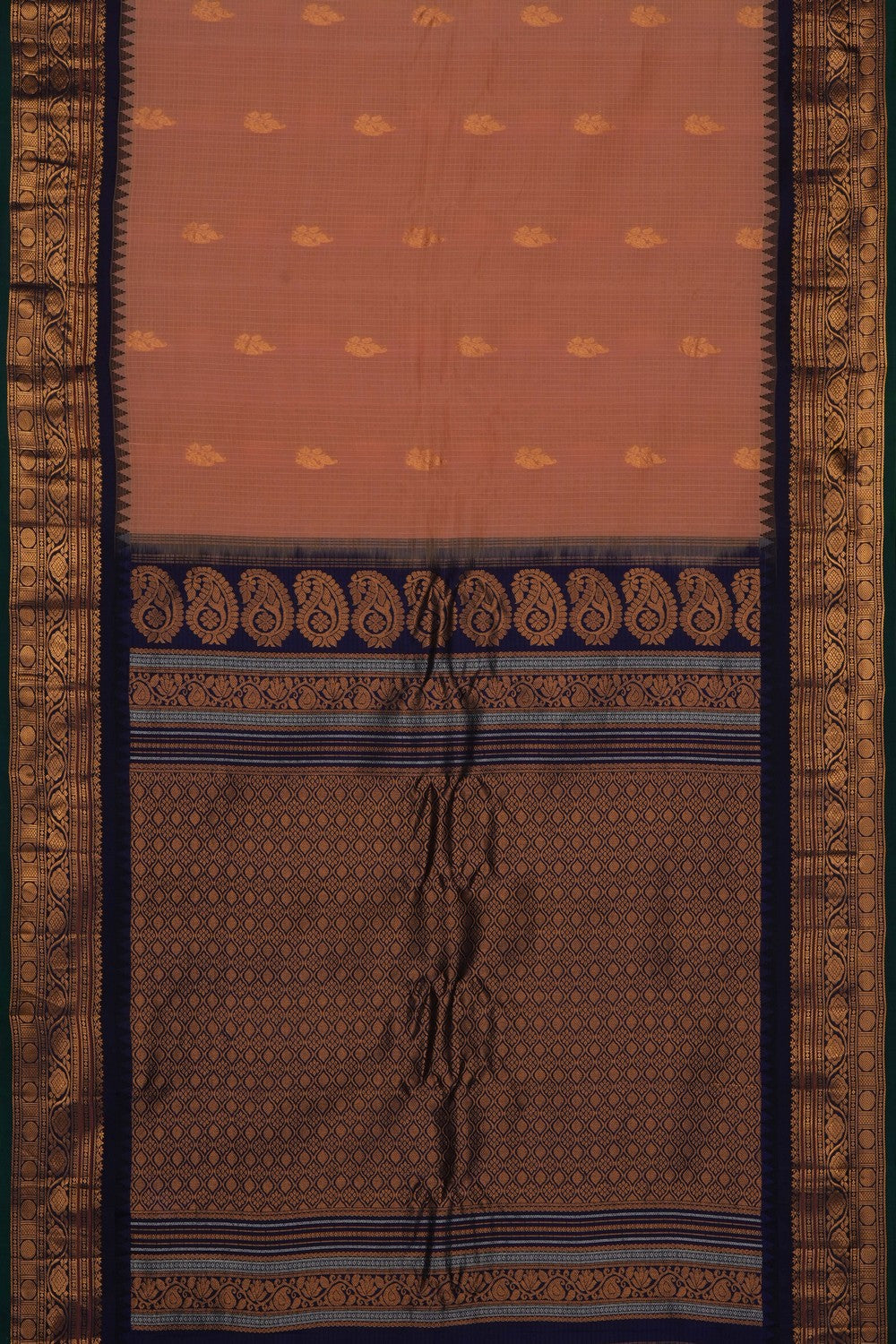 Image of Peach Gadwal Silk Cotton Kattam Saree