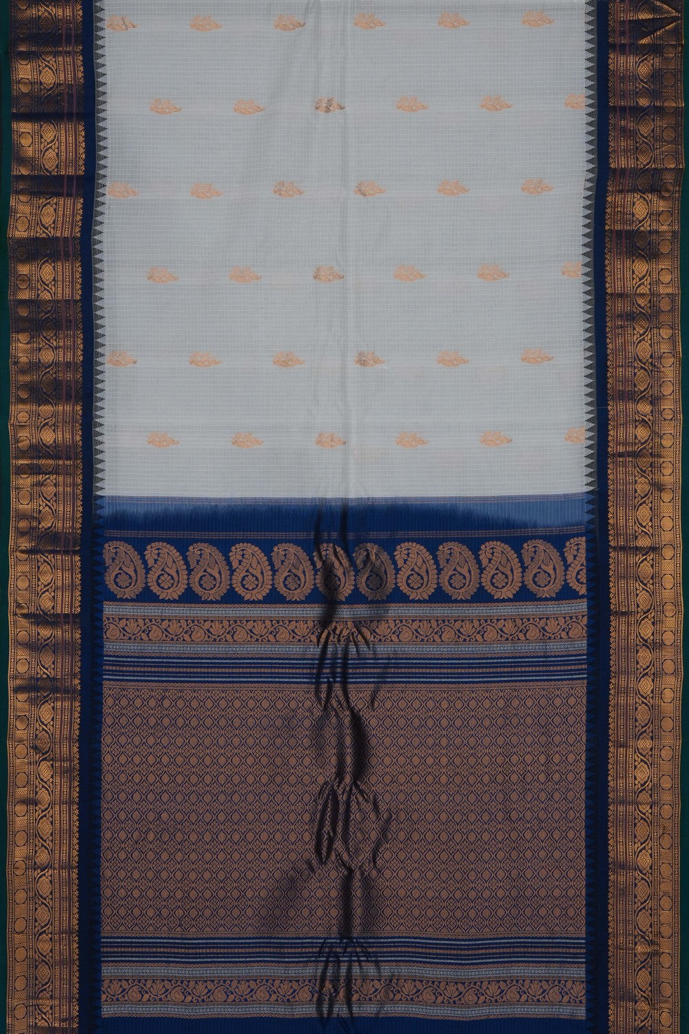 Image of White Gadwal Cotton Silk Saree