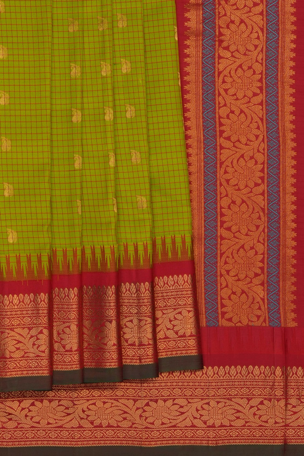 Image of Spring-Green Gadwal Silk Kattam Saree