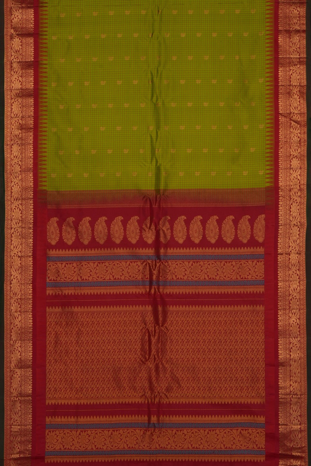 Image of Spring-Green Gadwal Silk Kattam Saree