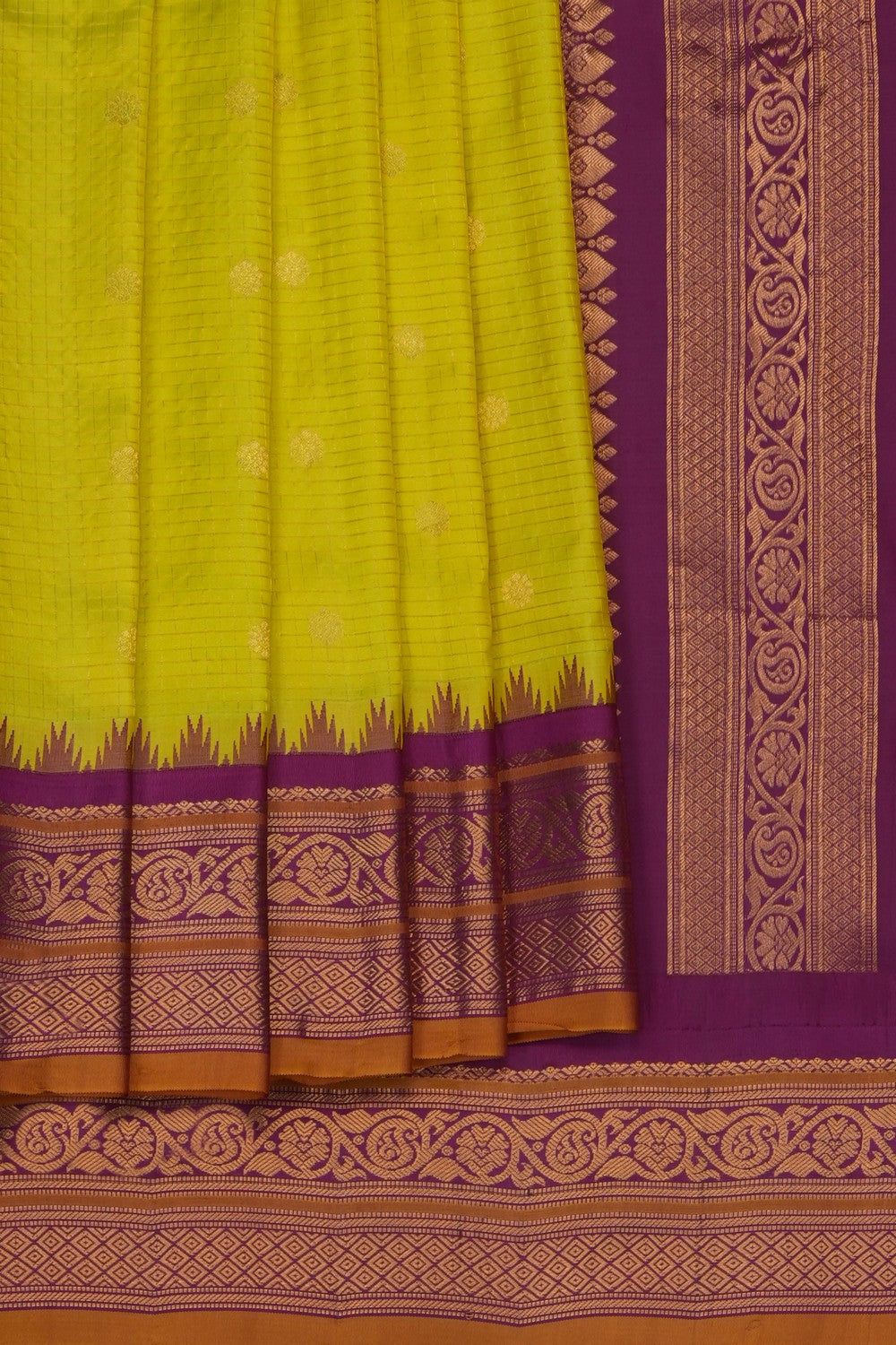 Image of Spring-Green Gadwal Silk Kattam Saree
