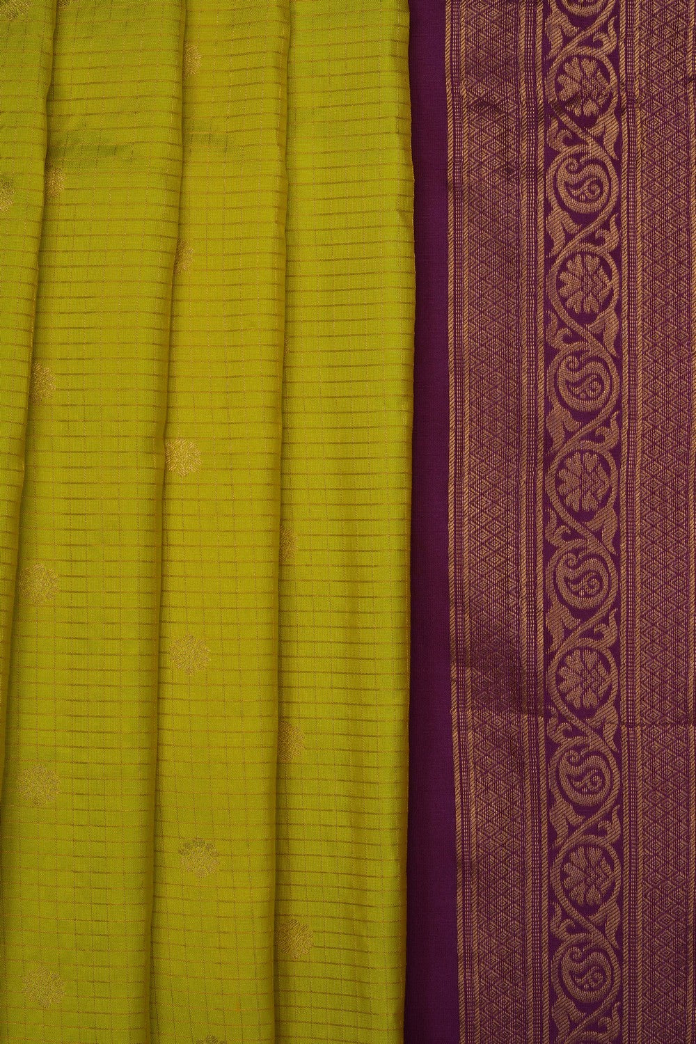 Image of Spring-Green Gadwal Silk Kattam Saree