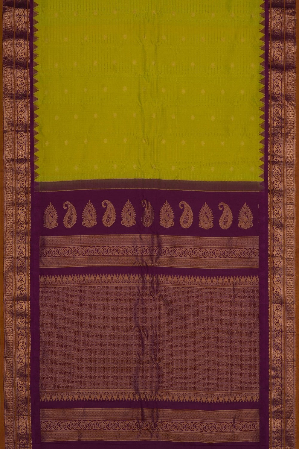 Image of Spring-Green Gadwal Silk Kattam Saree