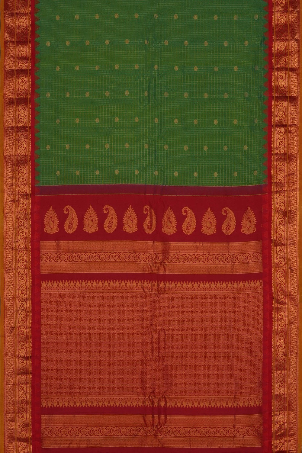 Image of Green Gadwal Silk Kattam Saree
