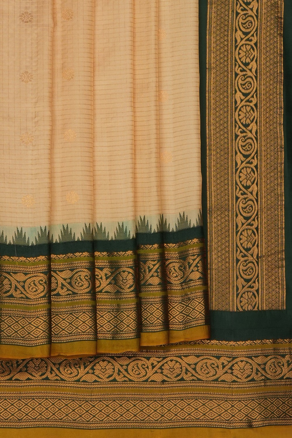 Image of Beige Gadwal Silk Kattam Saree